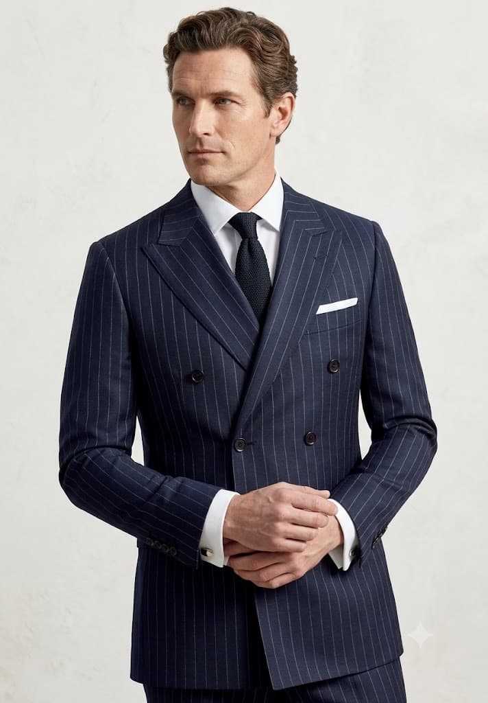 A bespoke navy suit on the form
