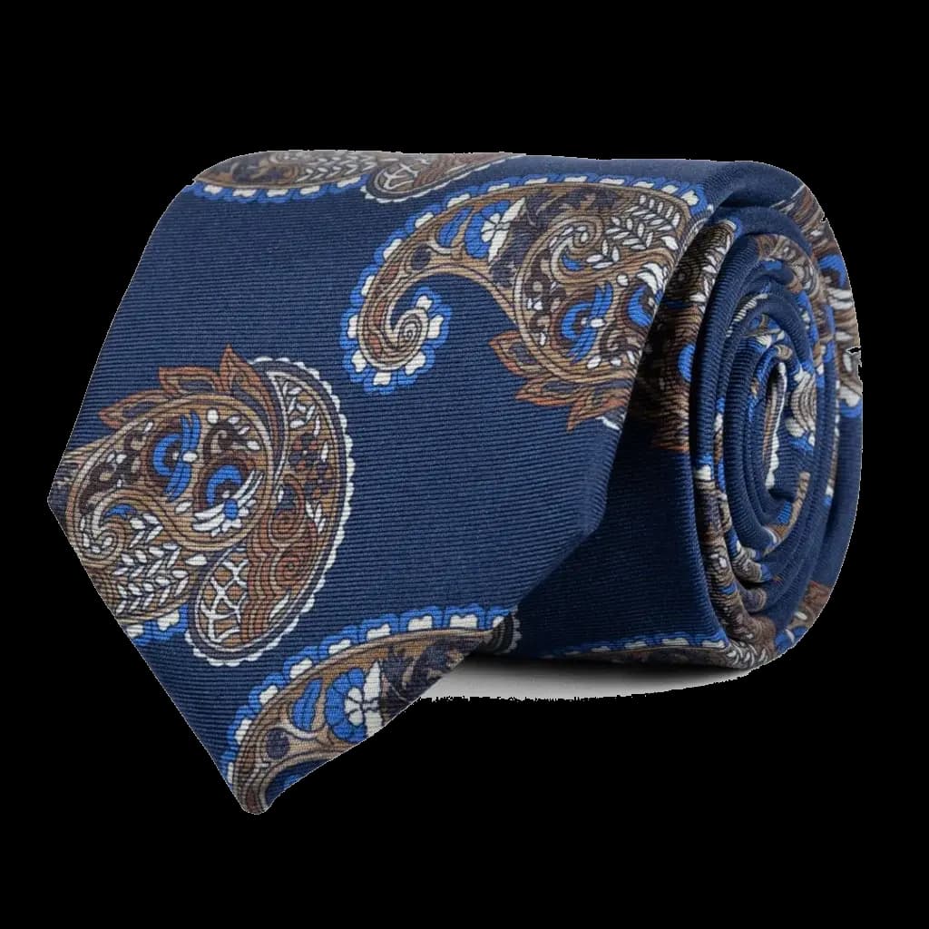 Navy paisley silk tie in 8-fold Como silk